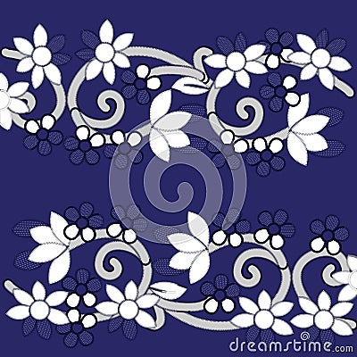 White Richelieu embroidery patterns on the blue background Vector Illustration